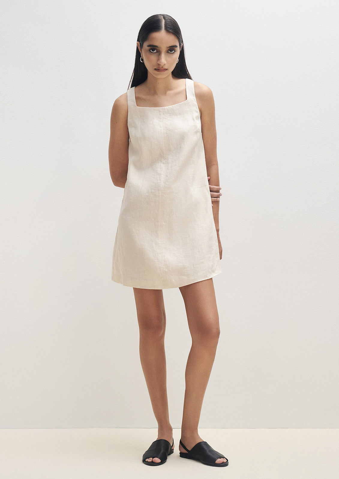 Mini Shift Dress in Natural Linen