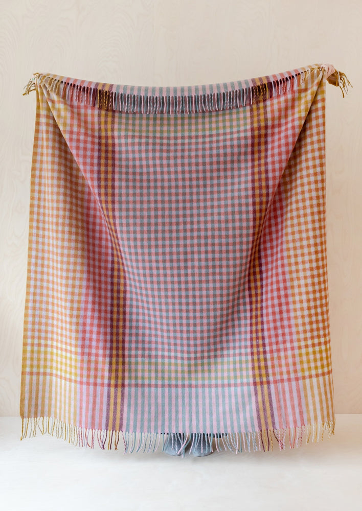 Recycled Wool Throw, Colorful Gingham Check