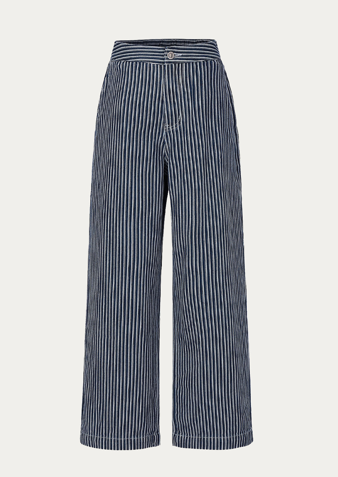 Navy and white striped pants.