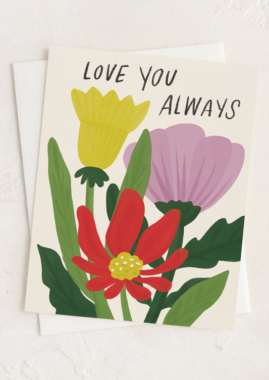 Greeting card with floral design and 'Love You Always' text on a white background