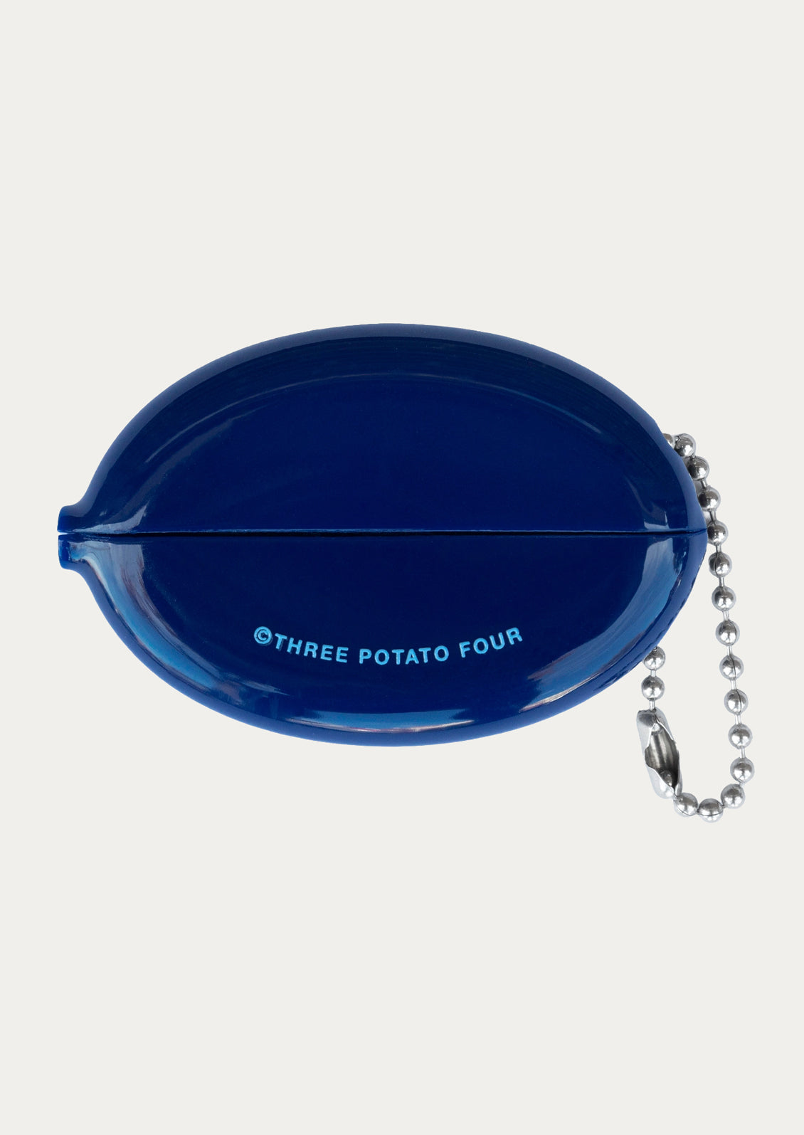 The squeeze open back side of a rubber coin pouch.