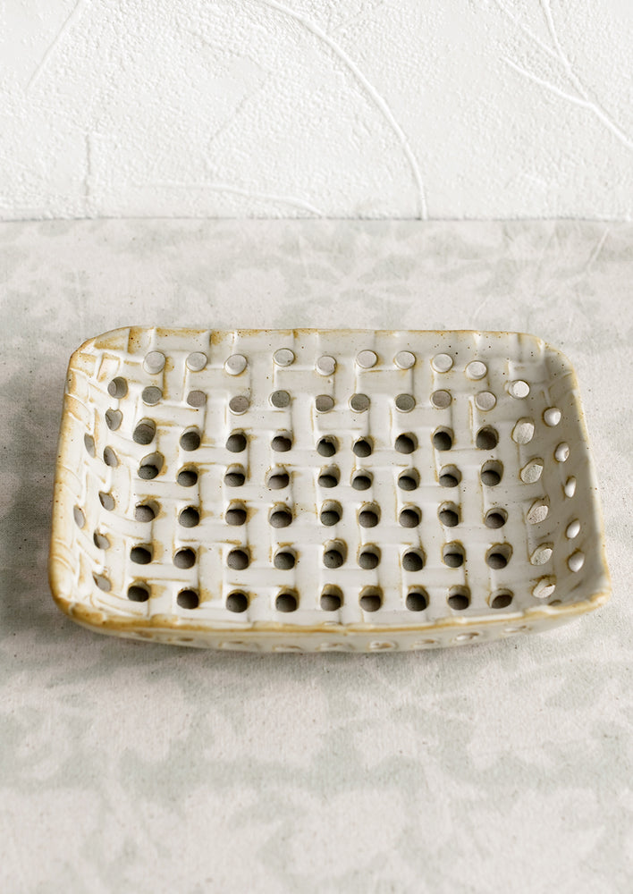 Basketweave Ceramic Catchall Tray