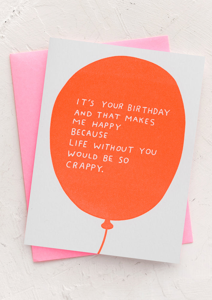 A card with neon orange balloon and funny text.