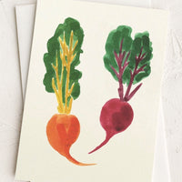 Beets: An illustrated card with image of two beets.