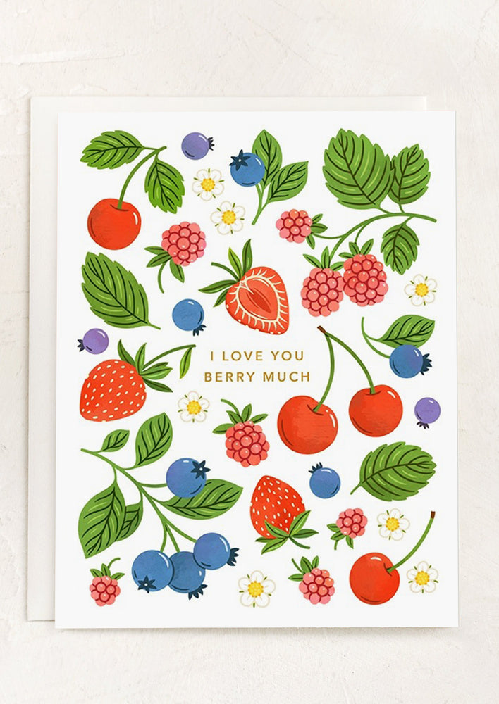 1: A berry print card reading "I love you berry much".