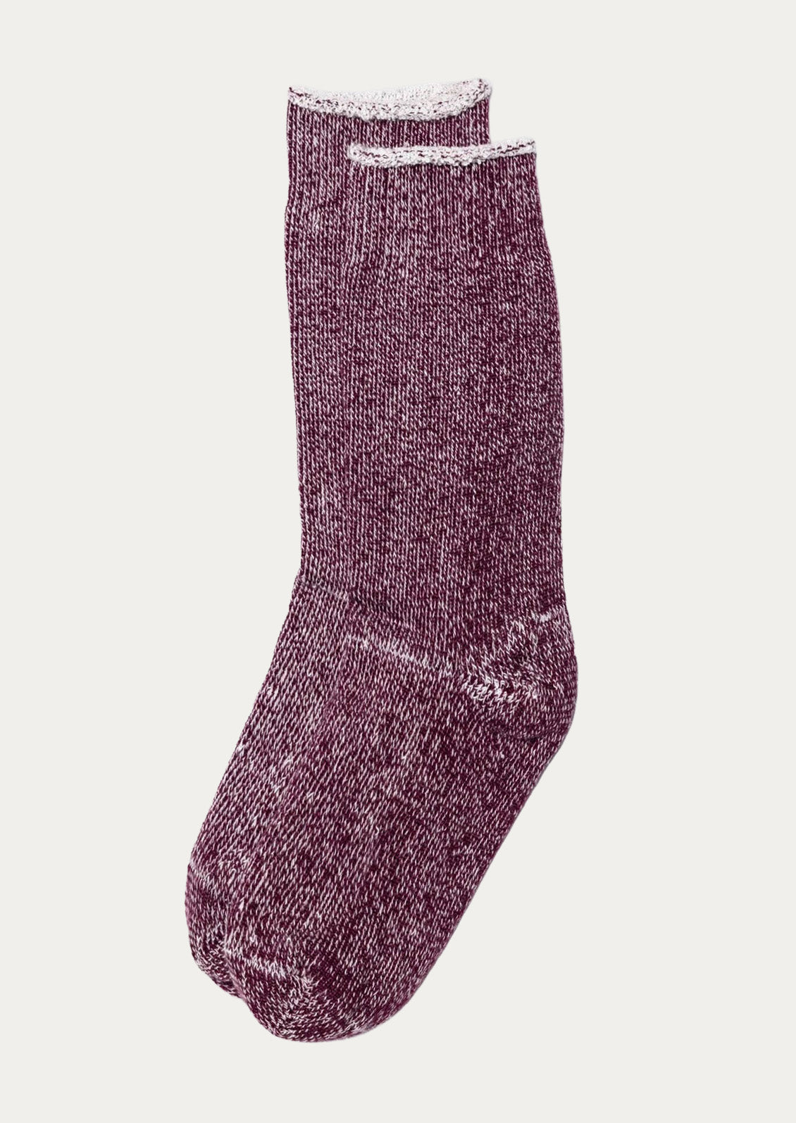 A pair of cotton blend calf-length socks in a marled berry color.