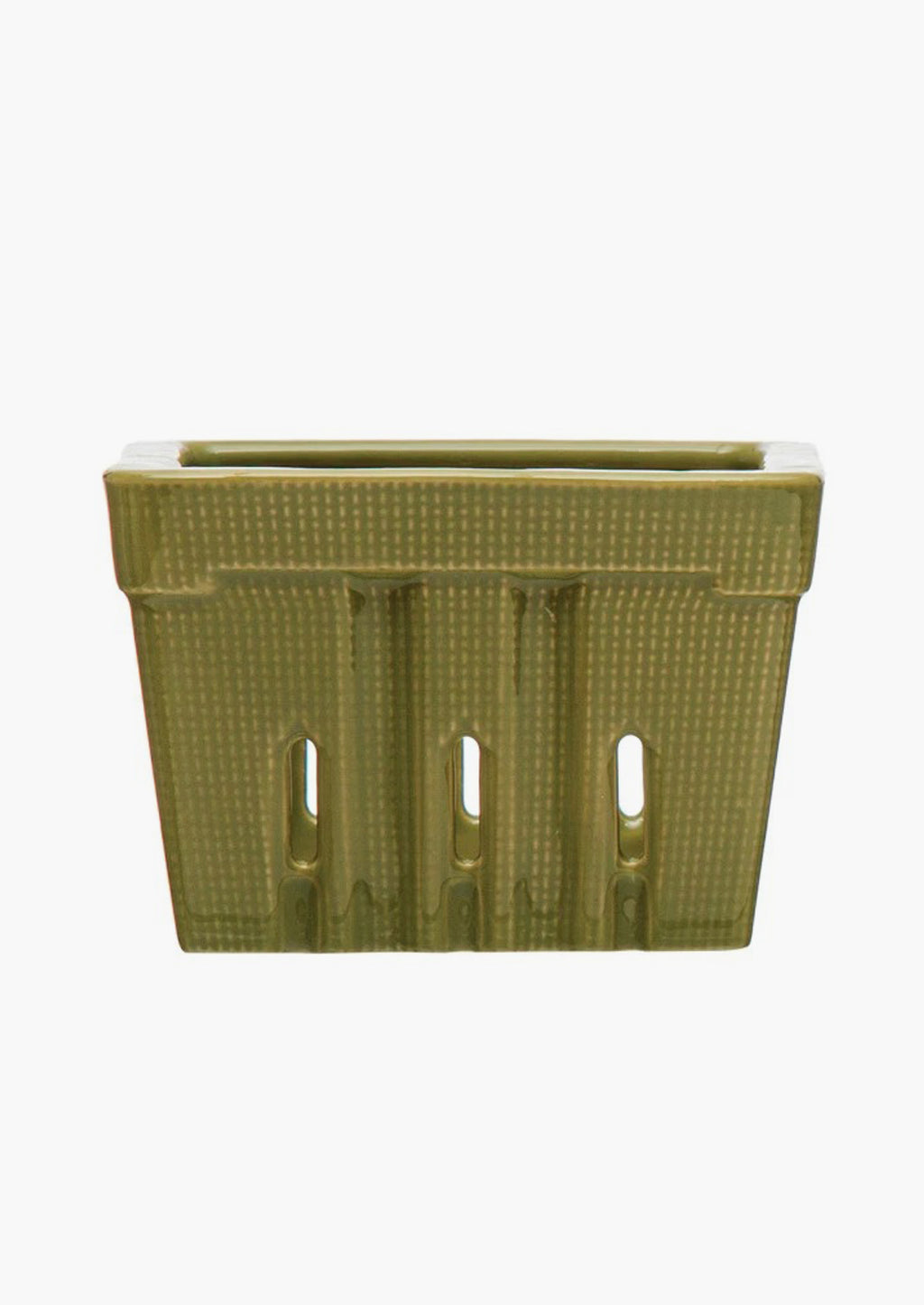 Thyme: A ceramic berry basket in green.