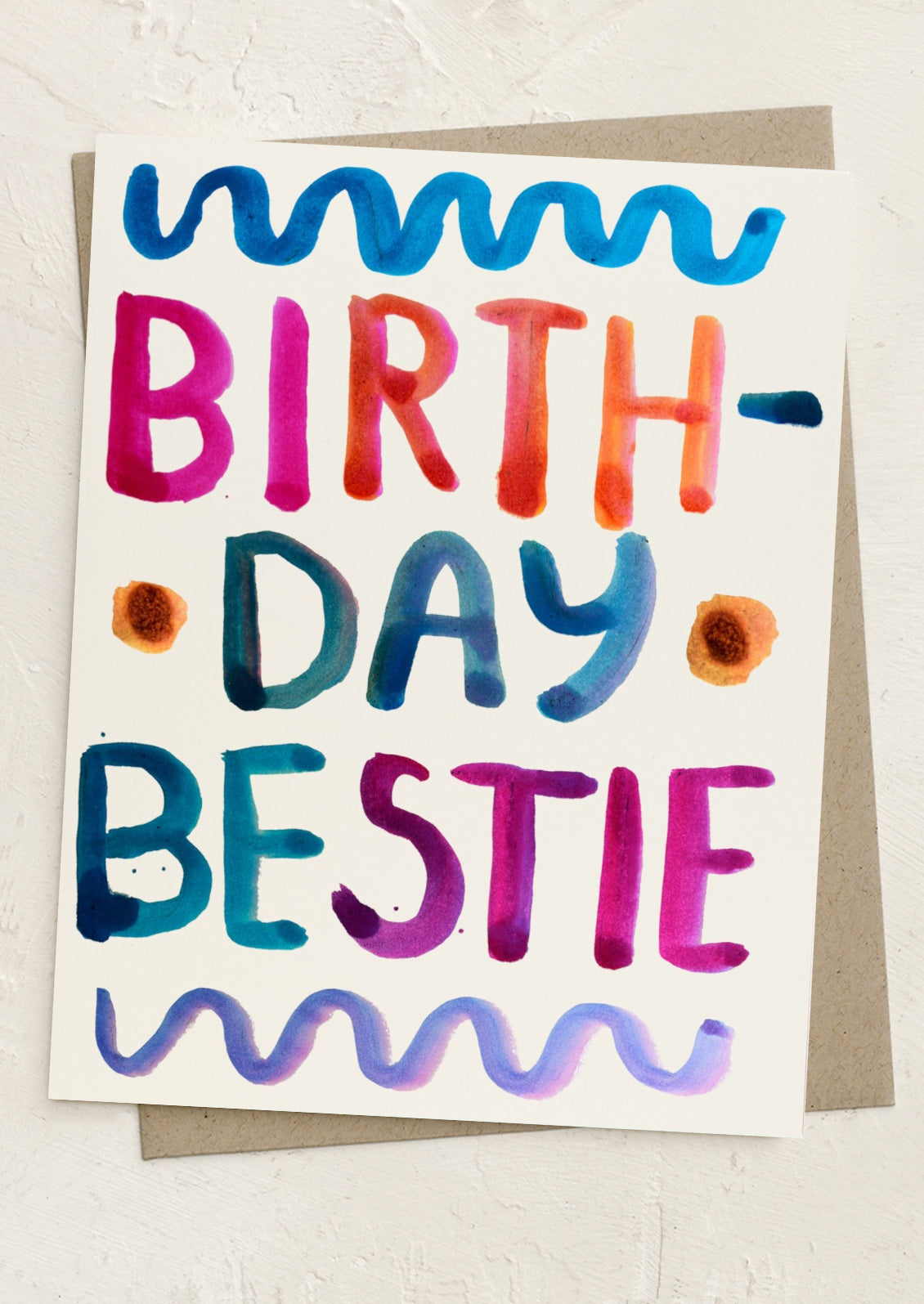 Colorful birthday card with 'Birthday Bestie' text on a white background