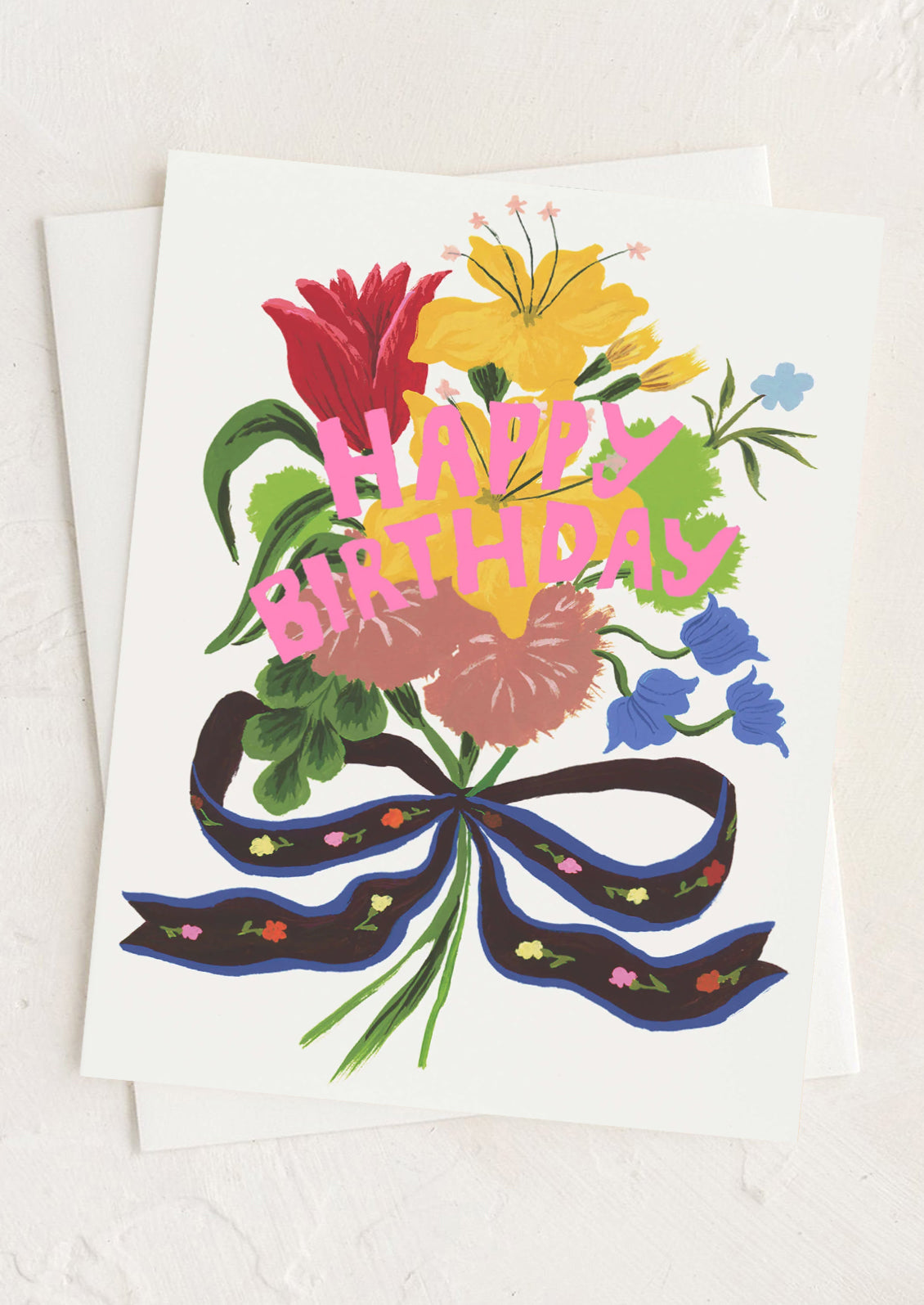 Colorful birthday card with flowers and 'Happy Birthday' text on a white background