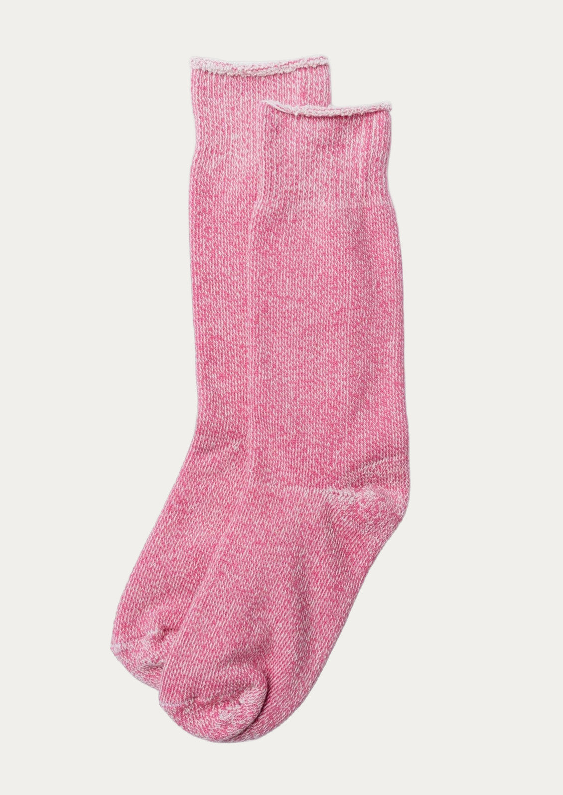 A pair of cotton blend calf-length socks in a bright baby pink.
