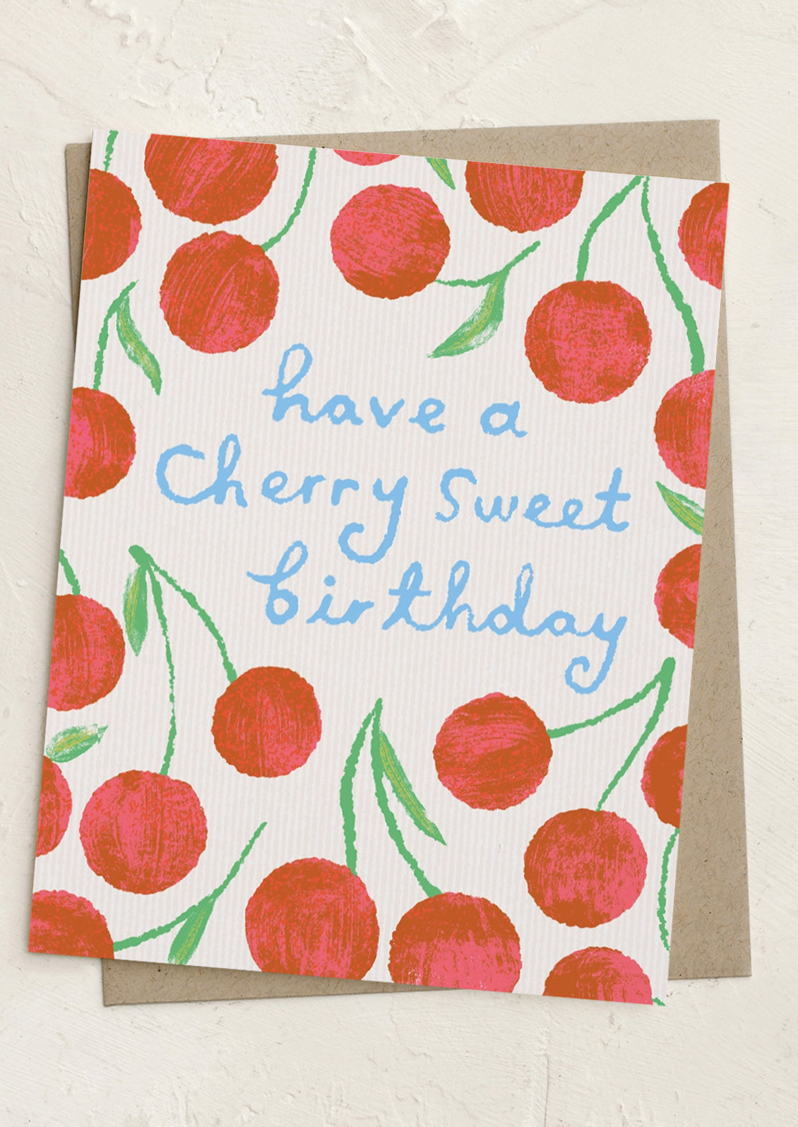 Greeting card with cherry pattern and 'have a Cherry Sweet Birthday' text on a white background