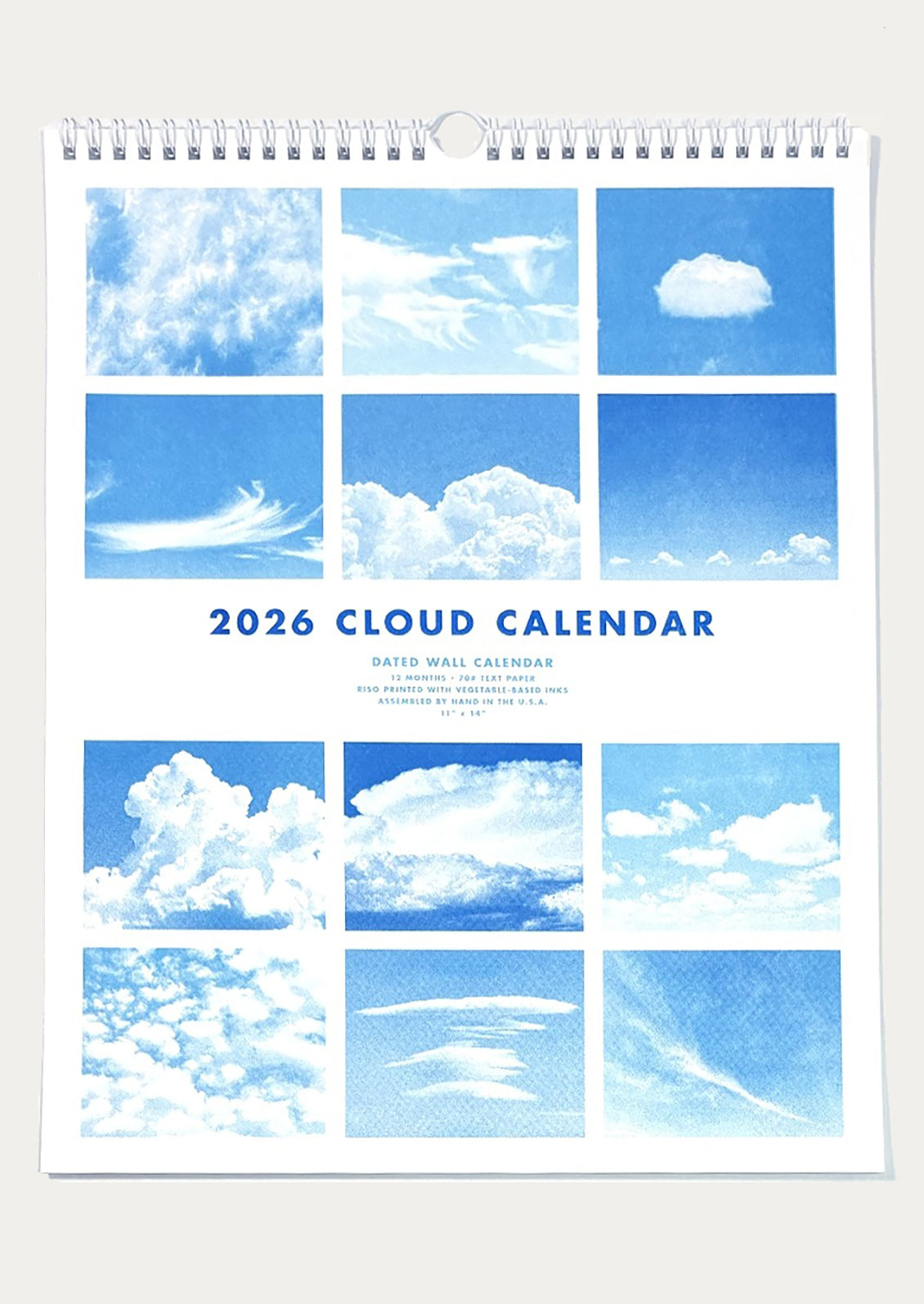 2026 Cloud Calendar with images of clouds on a white background