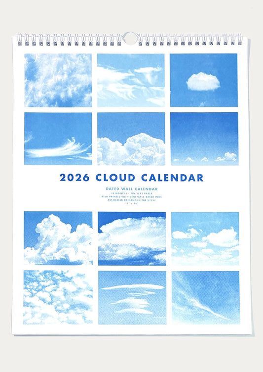 2026 Cloud Calendar with images of clouds on a white background
