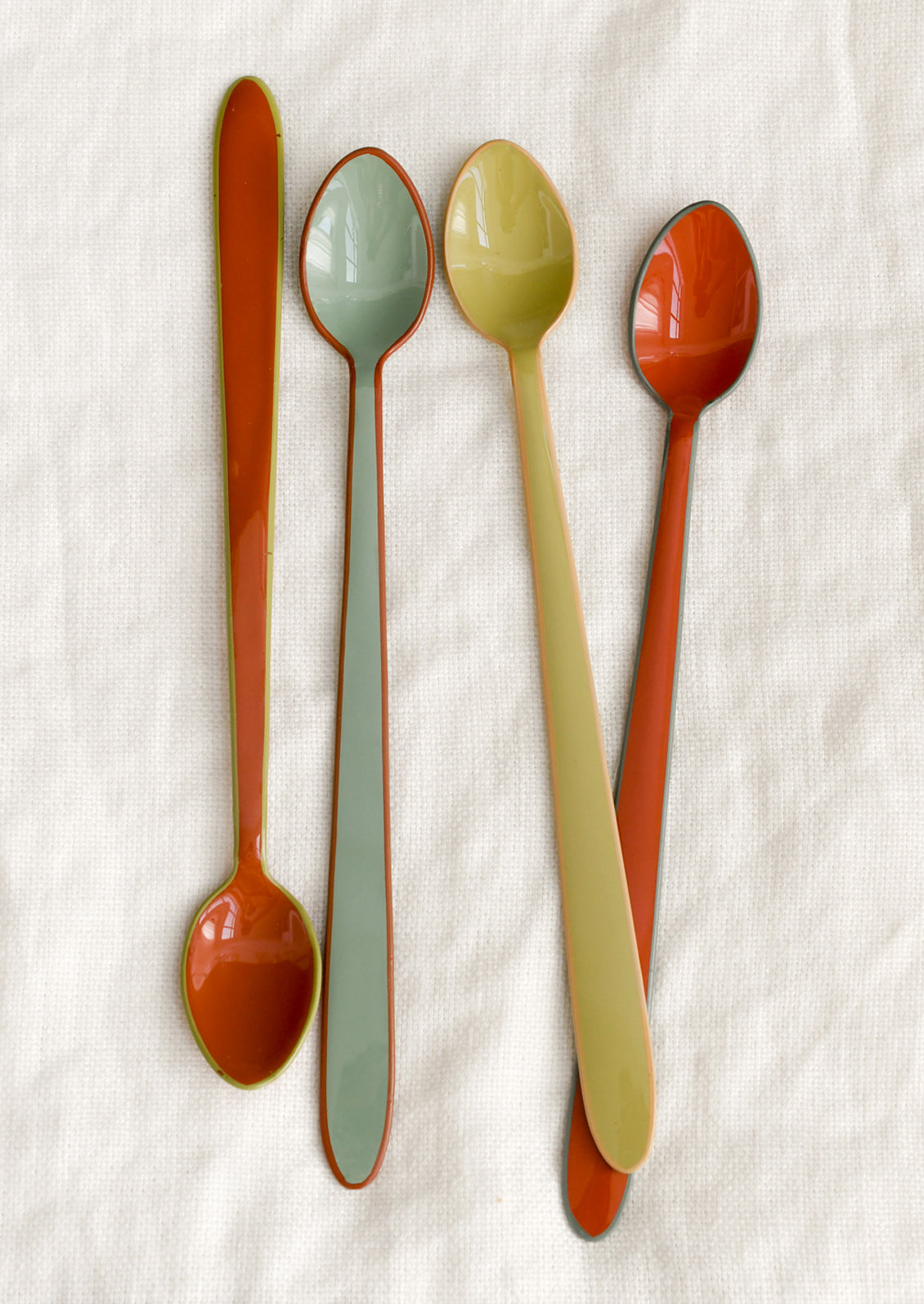 Enamel cocktail/tasting spoons in bright colors.