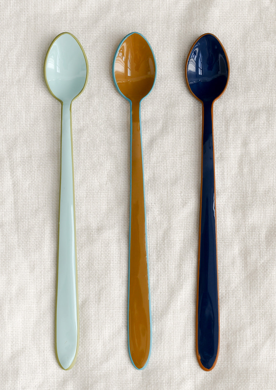 Enamel cocktail/tasting spoons in cool colors.