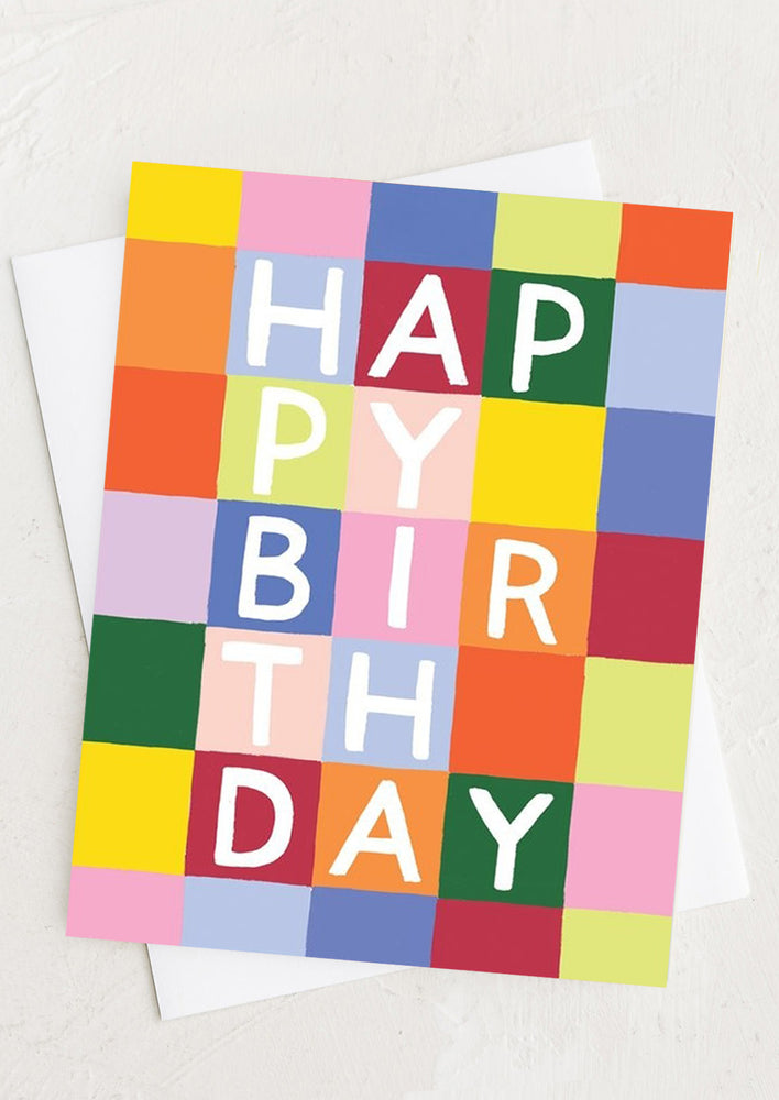 A colorful check birthday card.