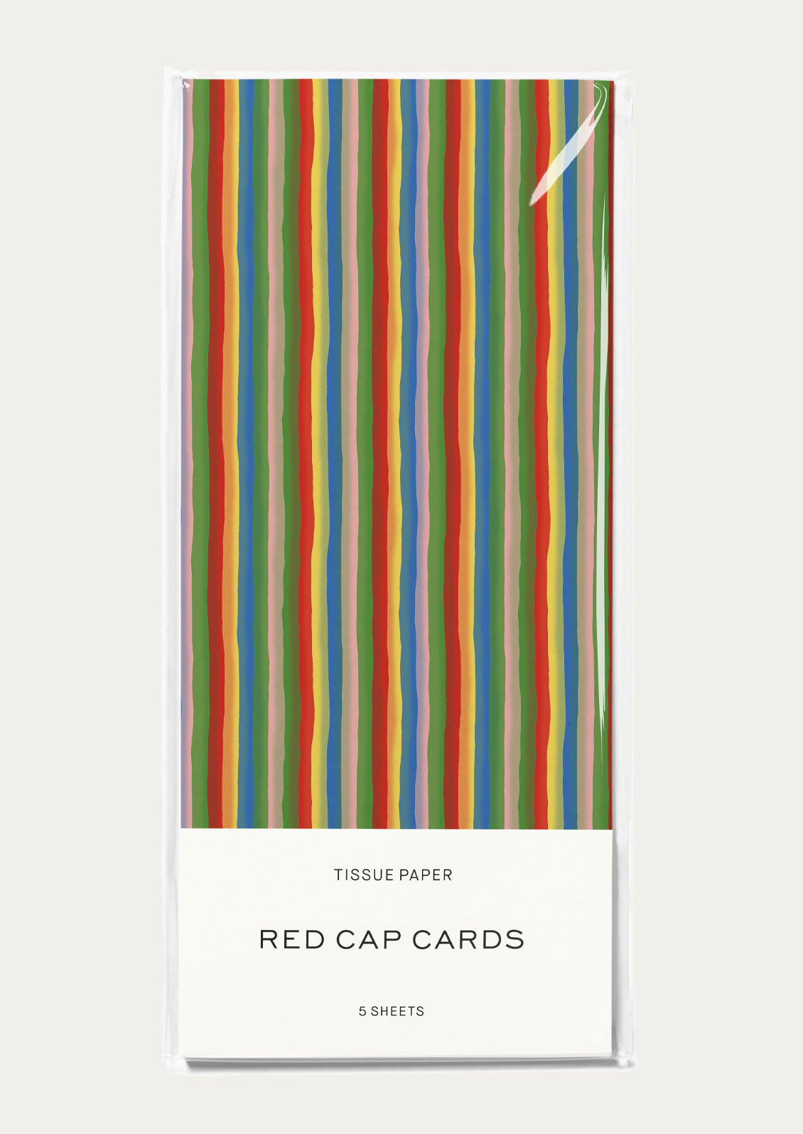 Tissue paper packaging with colorful stripe pattern.