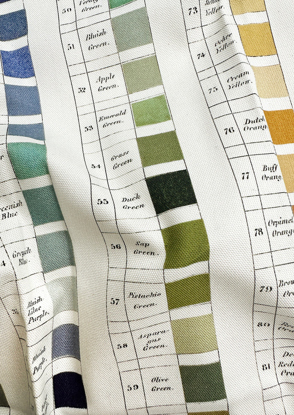 2: A cotton tea towel with color swatch print.