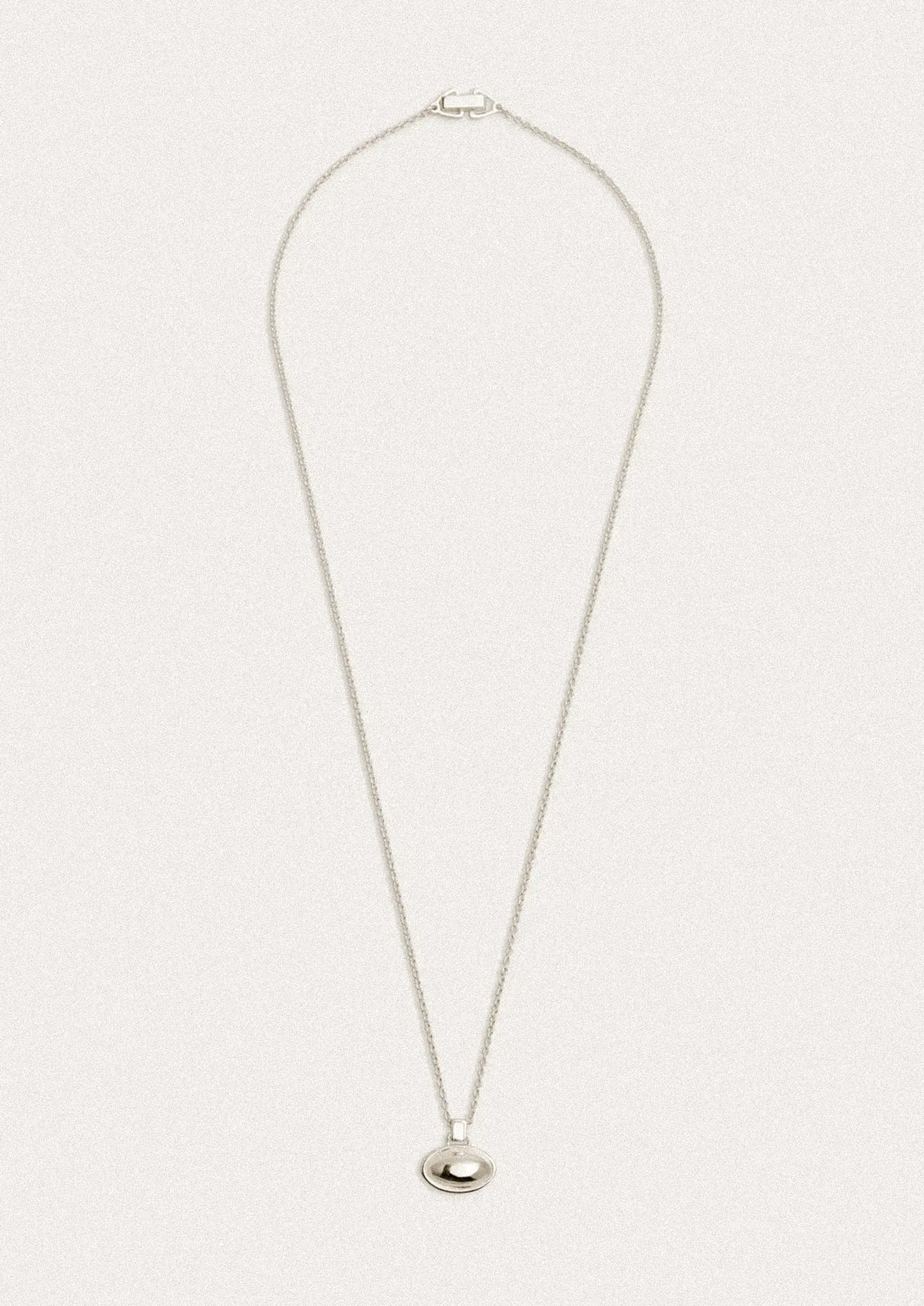 A silver pendant necklace.