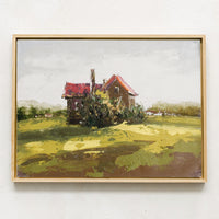 1: An original framed oil painting of a house in the country.