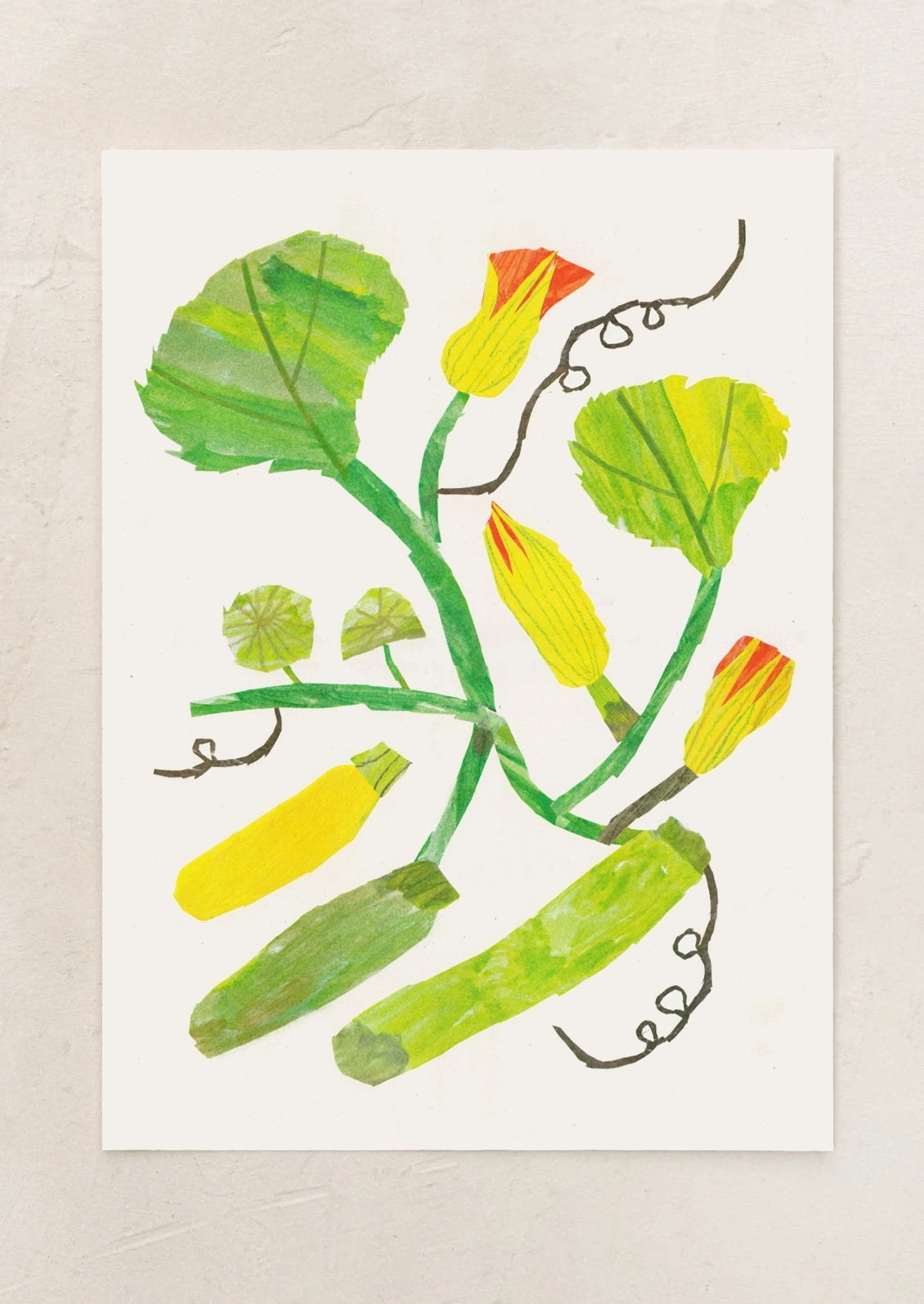 A risograph art print of zucchini flower.