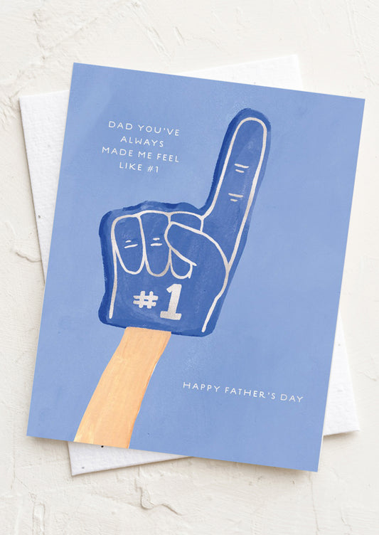 Father's Day card with foam finger design on a light background