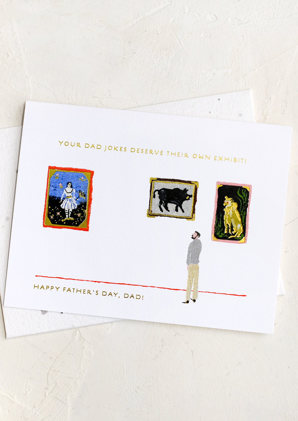 1: A card with image of man at museum, text reads "Your Dad Jokes Deserve Their Own Exhibit! Happy Father's Day".