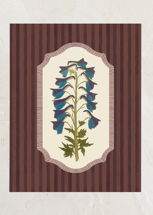 Decorative print of a floral design on a striped background