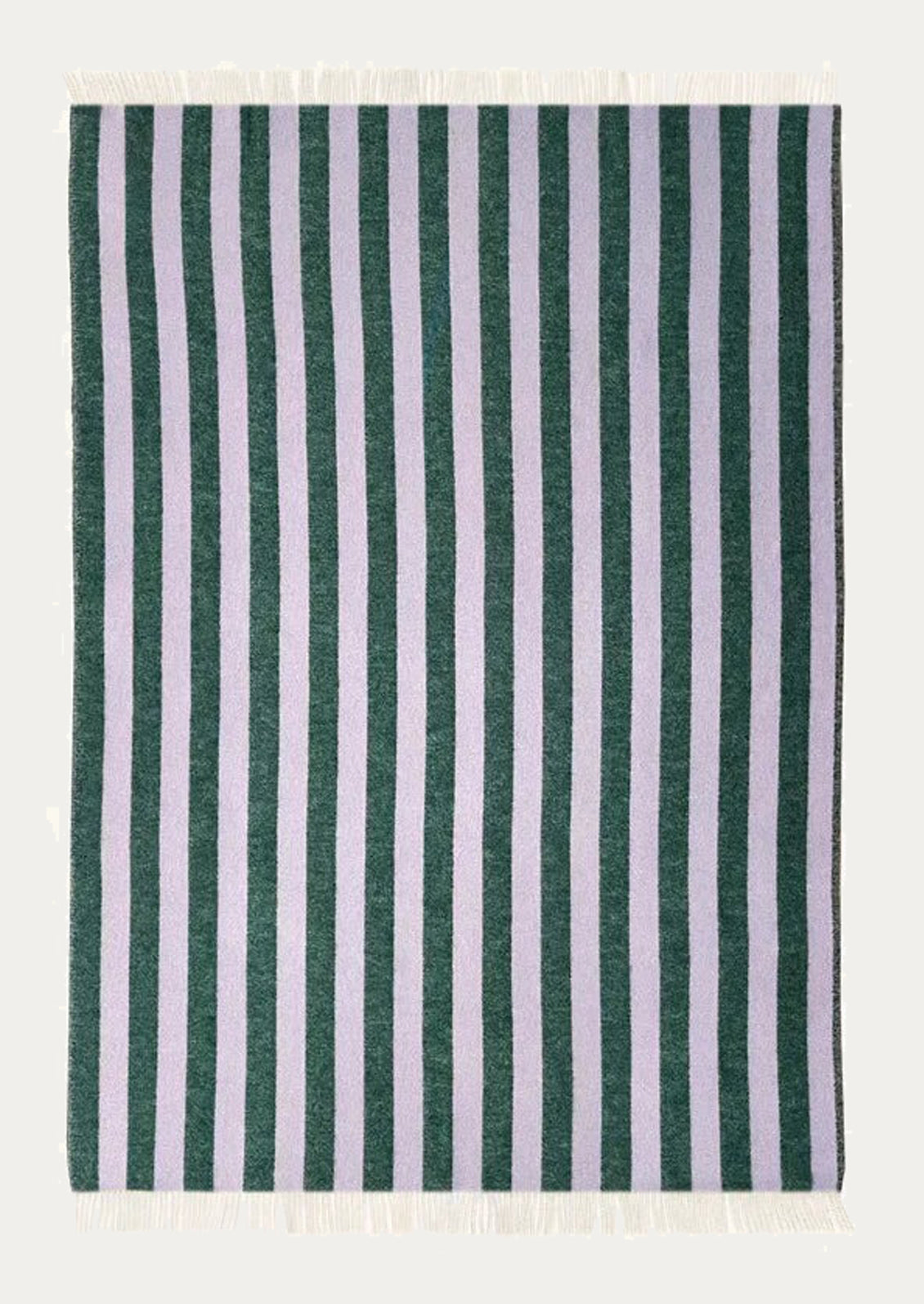 Striped blanket in light purple and green stripe.