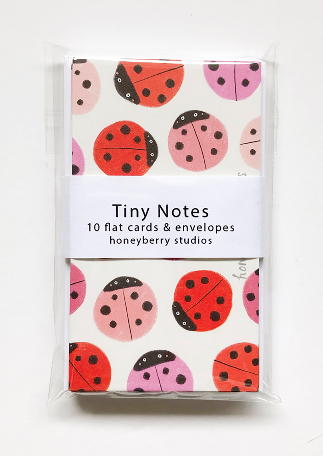 Pack of Tiny Notes with ladybug design on a white background