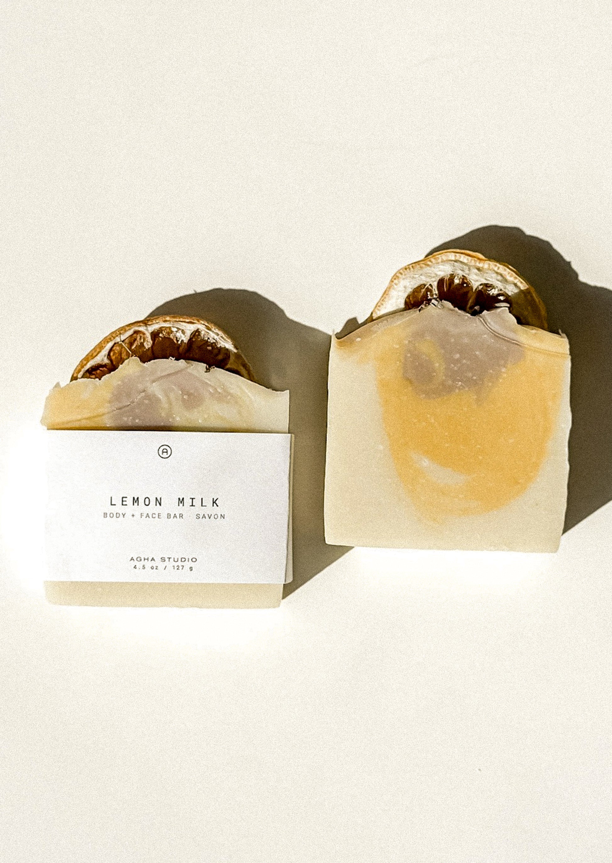 Bar soap in lemon milk scent.