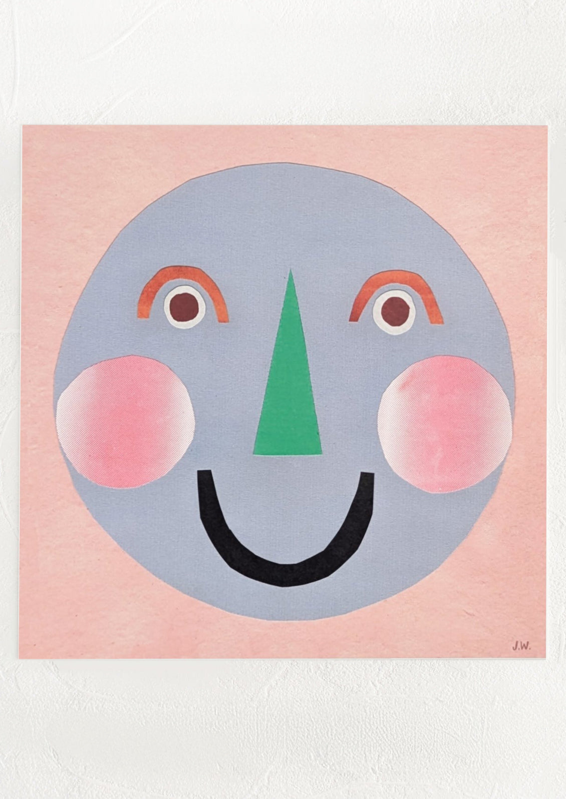 Abstract face with colorful elements on a pink background