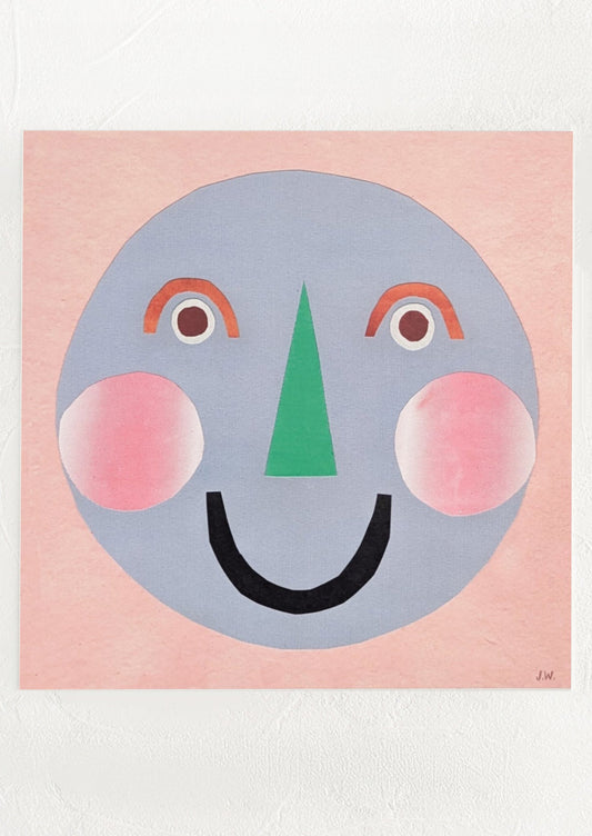 Abstract face with colorful elements on a pink background