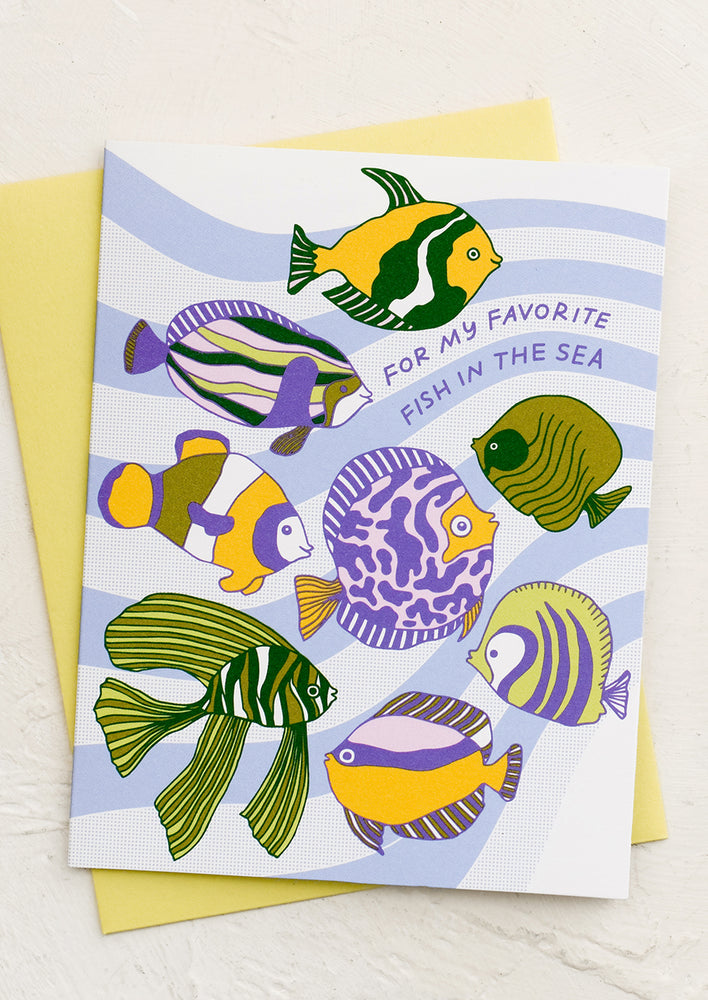 A fish print card reading "For my favorite fish in the sea".