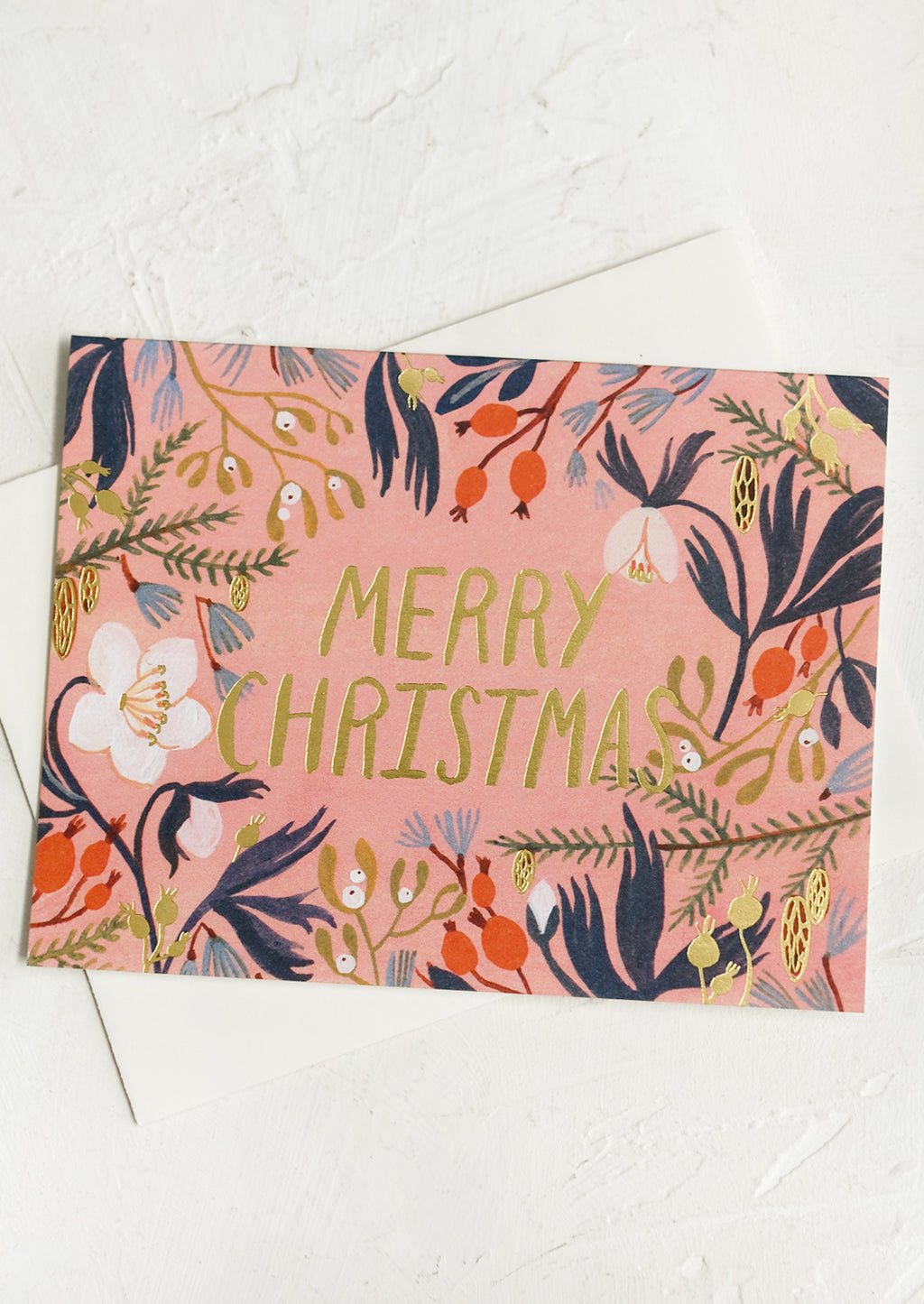 2: A set of pink floral print cards reading "Merry christmas".