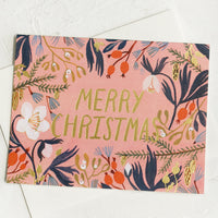 2: A set of pink floral print cards reading "Merry christmas".