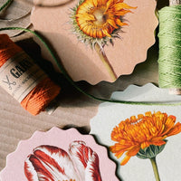4: A set of scalloped edge paper coasters with 10 different flower prints.