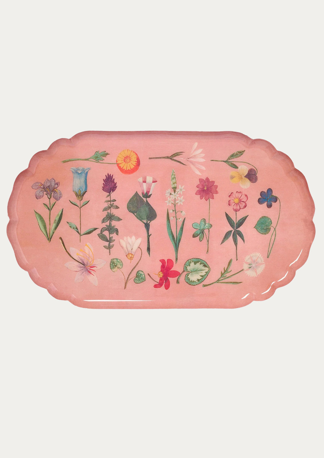 Pink decorative tray with floral patterns.