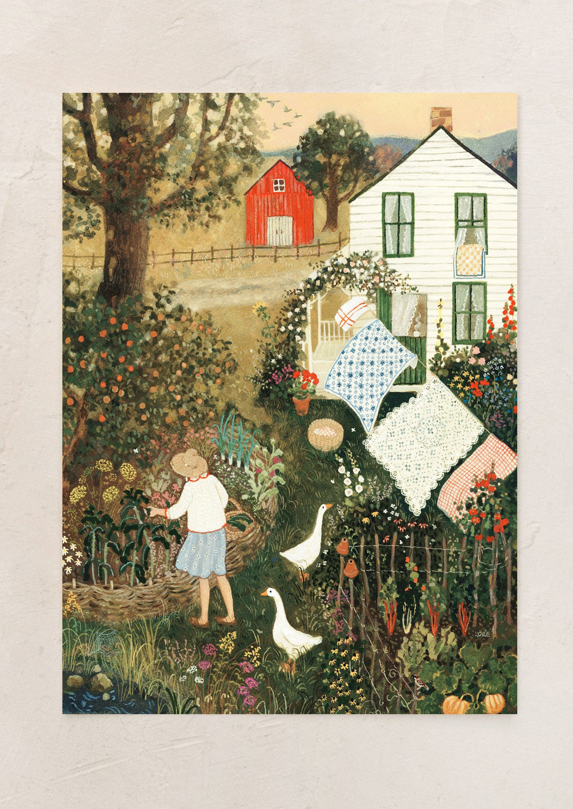 An art print of a country life scene.