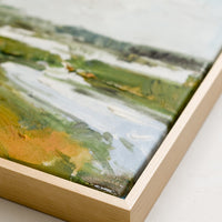 2: An original landscape oil painting in maple frame.