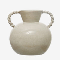 2: A white ceramic vase with twisted rope shape handles.