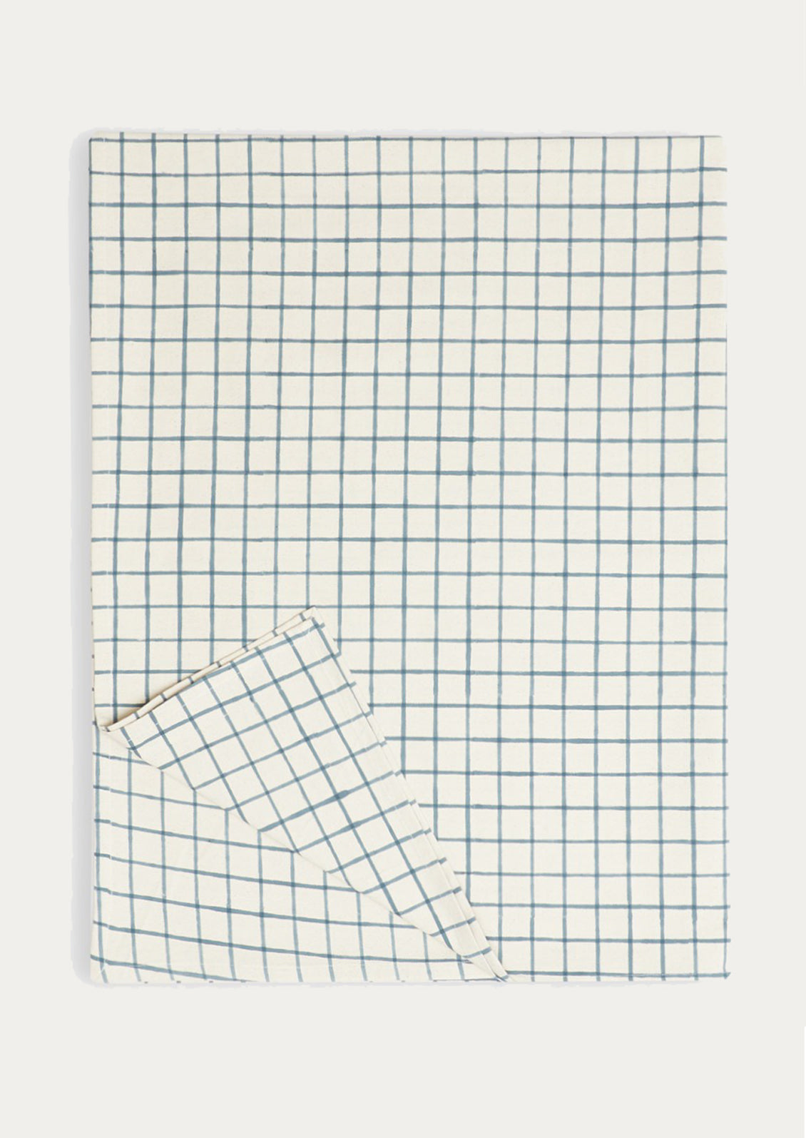 A tablecloth with white and blue grid pattern.