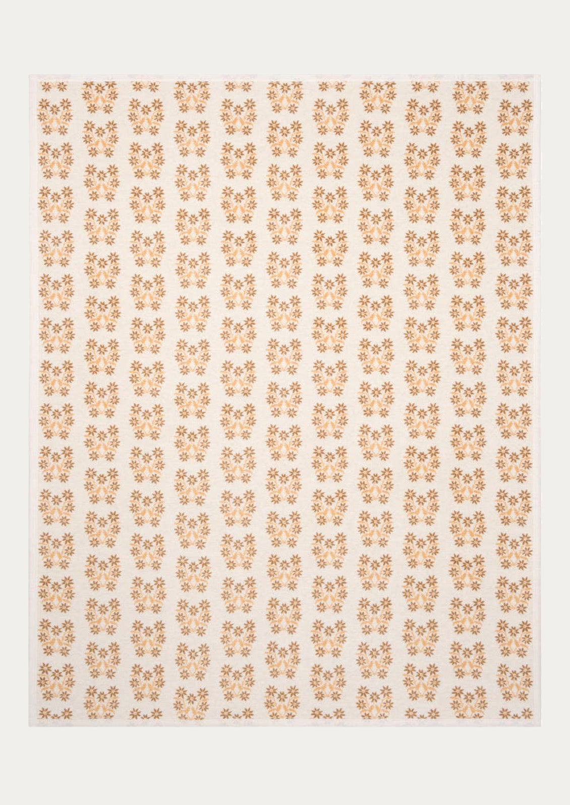 Patterned blanket with a repetitive floral design on a beige background