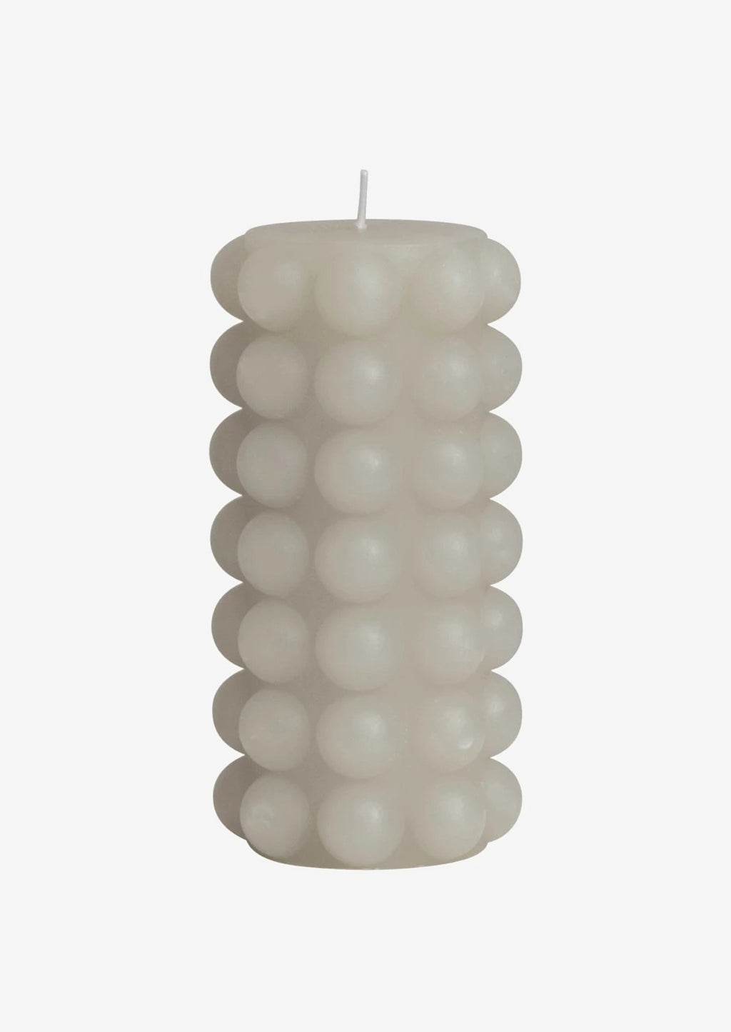 Tall / Oyster: An oyster gray hobnail texture pillar candle in tall.