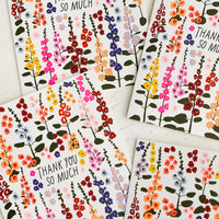 Boxed Set of 8: A set of hollyhock flower print thank you cards.