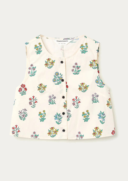Floral patterned vest on a white background