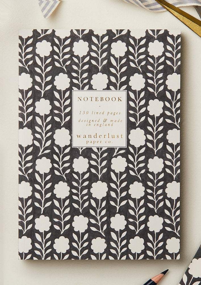 Black & White Block Print: A black and white floral print notebook.