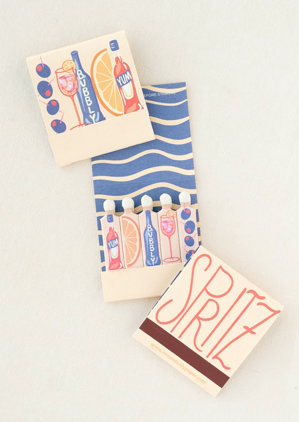 1: Printed matchbook with cocktail themed printed matches.