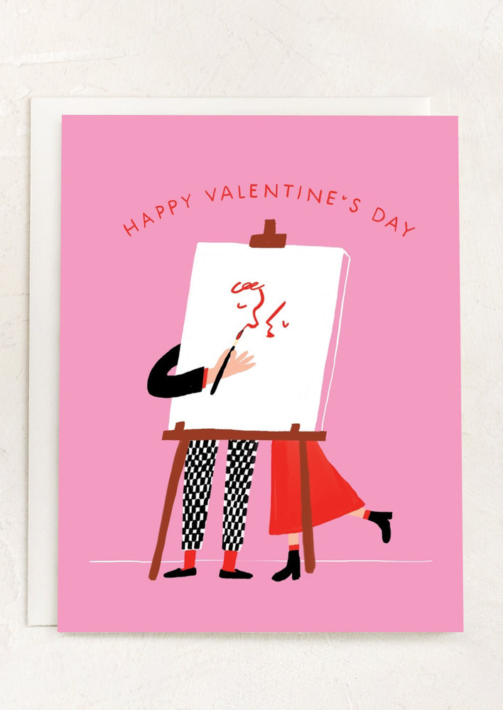 1: An illustrated valentine's day card in pink.