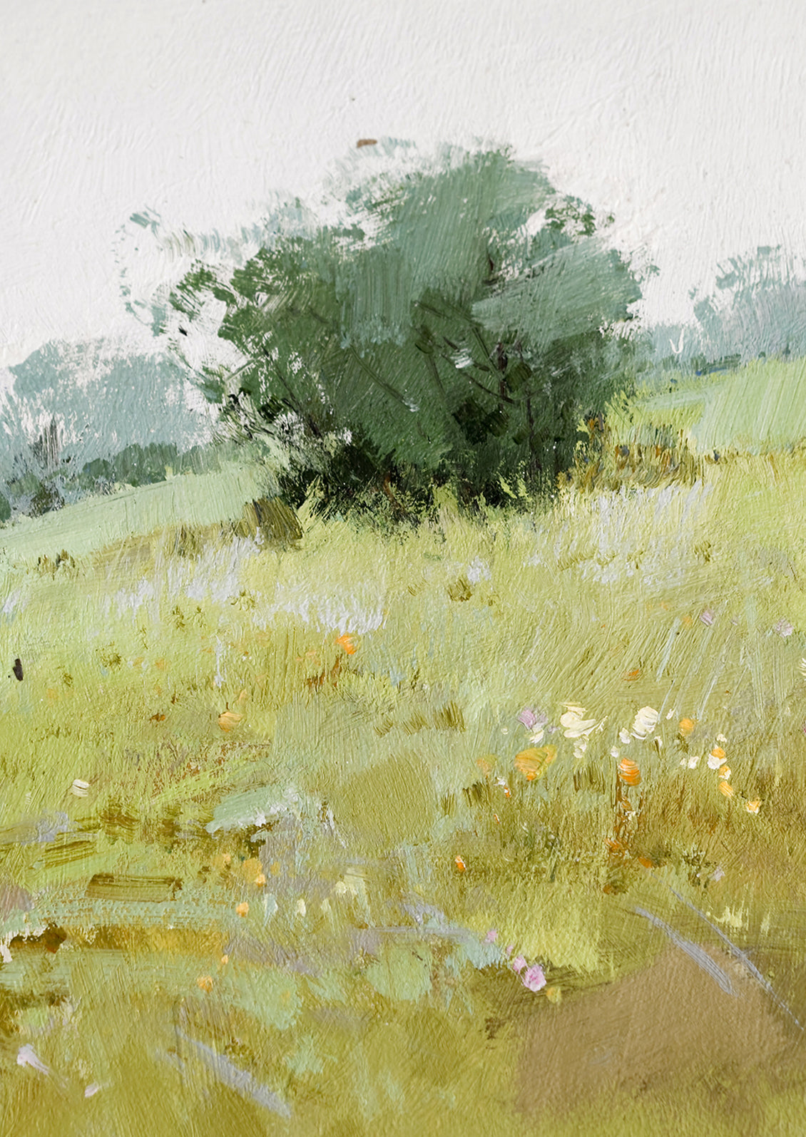 An original oil painting on field/tree landscape.